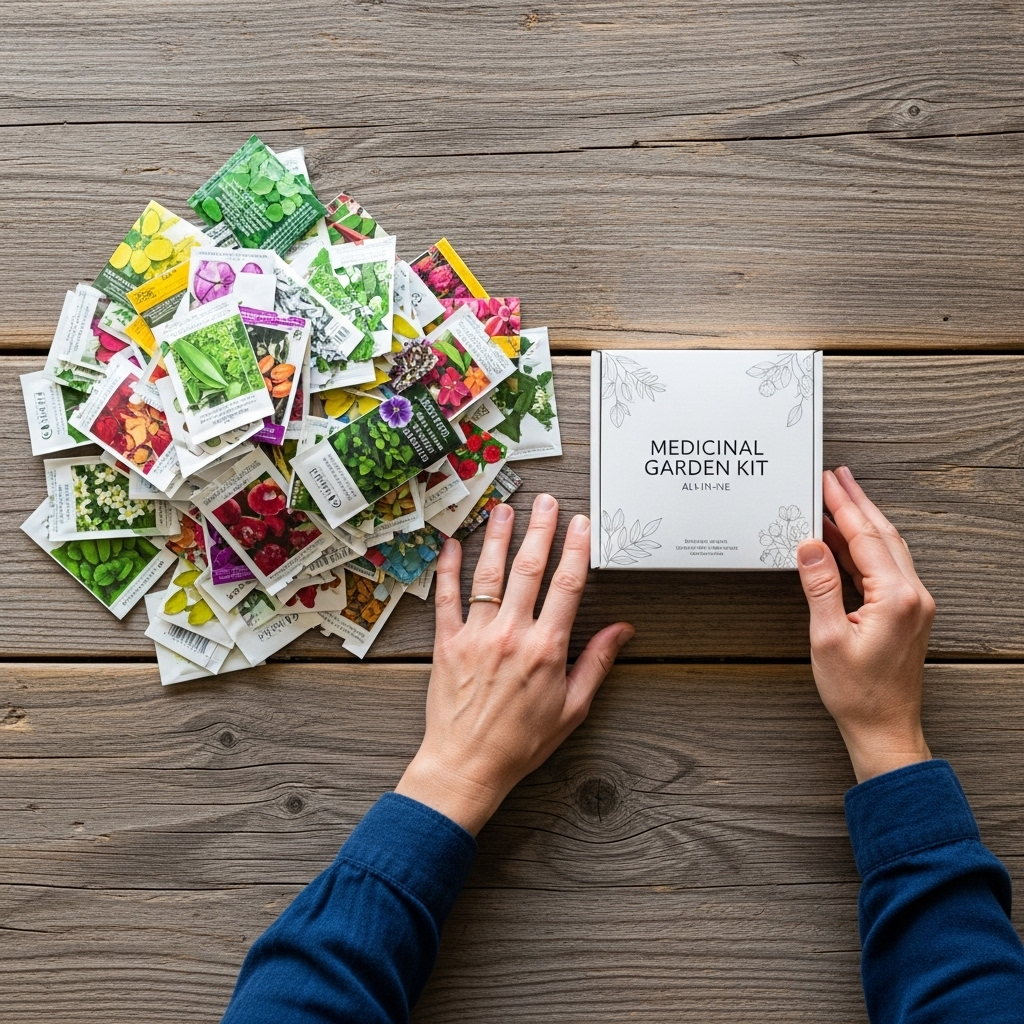 A woman's hand resting on an old index card next to a pile of overwhelming gardening books.